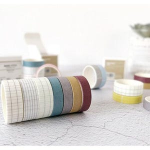 Simple Design Washi Tapes Pack of 4 | Masking Washi Tape Set | Colors Masking Tapes | Grid Washi Tape Japan MT | Solid Masking Tape Dark