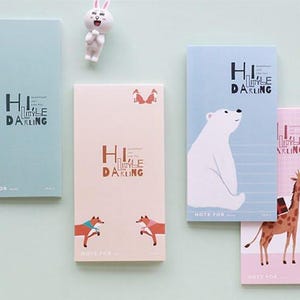 Cute Animals Memo Pad Collection - 4 Colors| Bear Memo Notepad Teddy | Fox Sticky Notes Pack | Cat Sticky Notes Kitty | Giraffe Memo Note