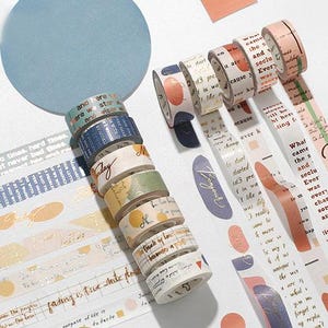 Bronzing English Text Washi Tape Collection | Art Washi Masking Tape | Modern Design Masking Washi Tape Minimalism | Painting Masking Tapes