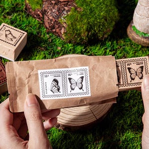 Collection de timbres herbier aux papillons | Icône de timbre de papillon sauvage | Timbre en bois pour timbres-poste en caoutchouc | Tampon Libellule | Timbre postal Forest