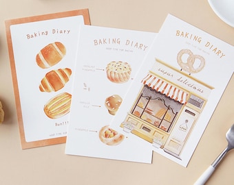 de cartes postales Journal de cuisson (30 pièces) | de cartes pour le pain de boulangerie | de cartes postales à dessin de baguette | Cartes de bagel | Cartes sandwich croissant