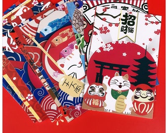 Lucky Cat Japan-collectie ansichtkaarten (30 st) | Gouden kattenpostkaartenset | Hand tekenen katten ansichtkaarten doos | Wealthy Kitty ansichtkaarten