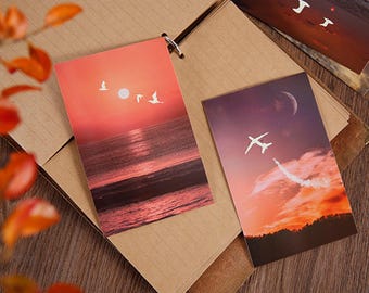 Colección de postales de atardecer y luz de luna (30 piezas)