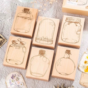 Glass Bottle Vase Stamp Collection V2 | Transparent Vase Stamp Icon | Herbs Wooden Stamp Rubber Seal | Wishing Drift Bottle Stamp Herb Plant