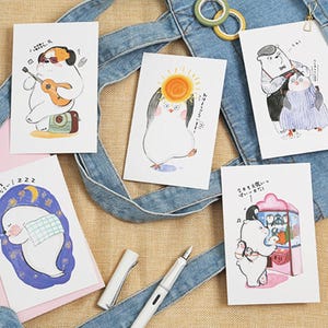 Cute Cartoon Animal Postcards Collection (30pc) | Rabbit Cat Penguin Postcards Set | Hand Drawing Animal Postcards Box | Friendship Card Set