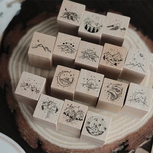 Moon & Sixpence Briefmarken Kollektion | Chinesisches Stempelsymbol | Berg Holzstempel Stempel | Galaxy Stempel Good Blessing Alles Win Stempel