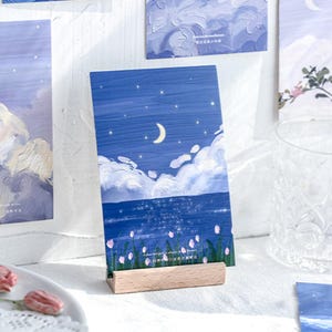 Star River Chant-collectie lichte ansichtkaarten (30 st) | Postkaartenset maanfase | Doos met ansichtkaarten bij zonsondergang | Postkaarten bewolkte hemel maan |