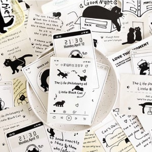 Filosofia di vita della collezione di cartoline del piccolo gatto nero (30pz) / biglietto per festa del gatto giapponese / pacchetto di cartoline gatto con disegno a mano / biglietto del piccolo gattino