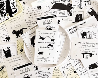 Life Philosophy of Little Black Cat Postcards Collection (30pc) | Japan Cat Party Card | Hand Drawing Cat Postcard Pack | Little Kitten Card