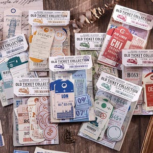 Collection de pense-bêtes anciens | Bloc-notes autocollant de billet d'avion | Pack de notes pour étiquettes de vol | Notes déchirables | Mémo rétractable Variété
