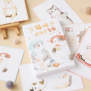 Cats Confession Postcards Collection (30pc) | Japan Cats Couple Card | Hand Drawing Cat Postcard Pack | Little Kitten Card | Kitty Card Set