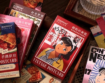Vintage Story ansichtkaartencollectie (30st) | Oude Japanse ansichtkaartenset | Hand tekenen wenskaart | Sushi-ansichtkaart | Cartoon poster vorm kaart