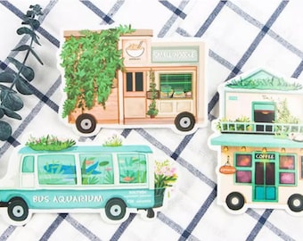 Mobile Shop Postcard Collection (30pc) | Food Truck Post Cards Set | Hand Drawing Greeting Card | Foodie Post Card | Truck Shaped Card Memo