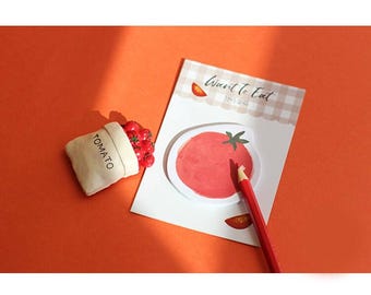 Tomato Sticky Notes: Hand-Drawn Groceries Memo Pad