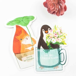 Een kopje dierenkaartencollectie (30st) | Fox-postkaartenset | Hand tekenen dier postkaarten doos | Leuke ansichtkaarten | Bekervormige kaartenset