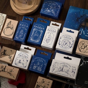Collection de timbres Prince et Rose | Icône de timbre de conte de fées | Sceau en caoutchouc pour tampon en bois | Tampon Petite rose | Tampon Renard Tampon Petit Prince B612