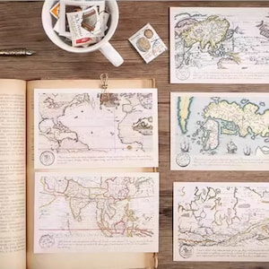 Nostalgic Navigation Map Postcards Collection (30pc) | Retro Post Card Set | Vintage Cruise Post cards Box | Postmark Greeting Postcards |