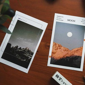 Bekijk de Moon Light-postkaartencollectie (30 st) | Postkaartenset maanfase | Doos met ansichtkaarten bij zonsondergang | Postkaarten bewolkte hemel maan |