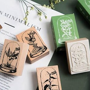Wunsch Flasche Pflanzen Briefmarkensammlung | Wild Flower Stempel Symbol | Kräuter Holzstempel Stempel Gummi | Pilz Stempel Kraut | Pflanzen Stempel Flasche