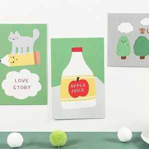 Collection de cartes postales de dessins animés mignons (18 pièces) | Jeu de cartes postales colorées de dessin animé | Carte de voeux de dessin à la main | postale de fin gourmet | Carte en forme de mémo