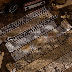Vintage Letter Map Washi Tape Set | Delicate Masking Tape | World Map Printing Washi Tape Set | Hand drawing Map Retro Washi Masking Tape