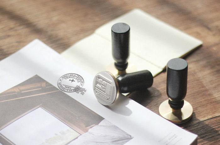 Travel Postmark Brass Stamp Set: Scrapbook Rubber Postage Seal (75mm X ...