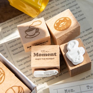 Set di timbri in legno "Goditi il momento" / Timbro per pane e dessert / Timbro per croissant / Timbro per baguette / Timbro per quaderno / Timbro per panetteria e caffè vintage