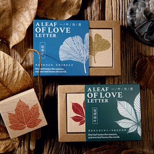 Colección de sellos Hoja de Amor / Icono de sello de hoja silvestre / Sello de madera de hierbas Sello de goma / Sello de árbol Hoja / Sello de arce Sello de trébol de cuatro hojas