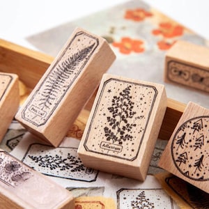 Misty Forest Stamp Collection | Wild Stamp Icon | Herbs Wooden Stamp Rubber Seal | Eucalyptus Stamp | Leaf Stamp Adiantum Pine Cone Stamp