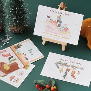 Collezione di cartoline di auguri di Natale (30 pezzi) / Set di cartoline di Buon Natale / Scatola di cartoline con calzini di cervo disegnati a mano / Cartoline di Natale /