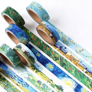 Van Gogh Washi Tape-collectie | Starry Wheat Field Art Washi-afplaktape | Schilderen Afplaktape Tekenen | Vintage plakband | Art washitape |