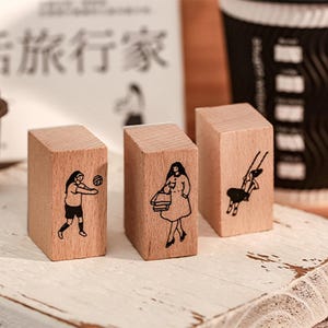 Life Traveler Cartoon Drawing Wooden Stamp Set | Cat Stamp | Galaxy Stamp | Wood Rubber Seal Space Stamp | Wonderful Ability Song Stamp