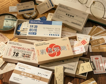 Retro Japan Stickers Box | Travel Ticket Stickers | Station Stickers Stamp | Writable Sticker | Planner Sticker Sheet | Label Laptop Sticker