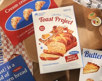de cartes postales du projet Toast (30 pièces) | de cartes pour le pain de boulangerie | de cartes postales à dessin de baguette | Cartes de bagel | Cartes sandwich croissant