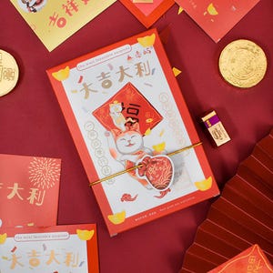 Colección de postales de la fortuna del Año Nuevo chino (30 piezas) / Juego de postales de los mejores deseos / Caja de postales con grullas dibujadas a mano / Postal de flor de la suerte /