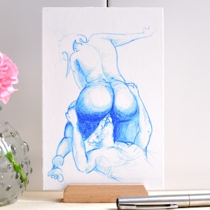 Erotic Postcard, Oral Sex, Sexually Explicit Couples Art XXX, Femdom, Facesitting, Cunnilingus, Naked Woman, Pussy Licking, Sexy Wall Decor