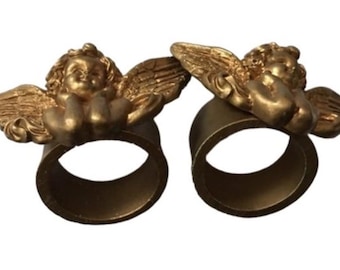 Set aus 2 goldfarbenen Engel-Serviettenringen - Vintage dekorative Tischhalter