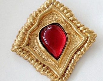 Scherrer - Large vintage red cabochon brooch