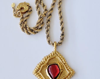 Scherrer - Collier vintage avec un gros pendentif rouge