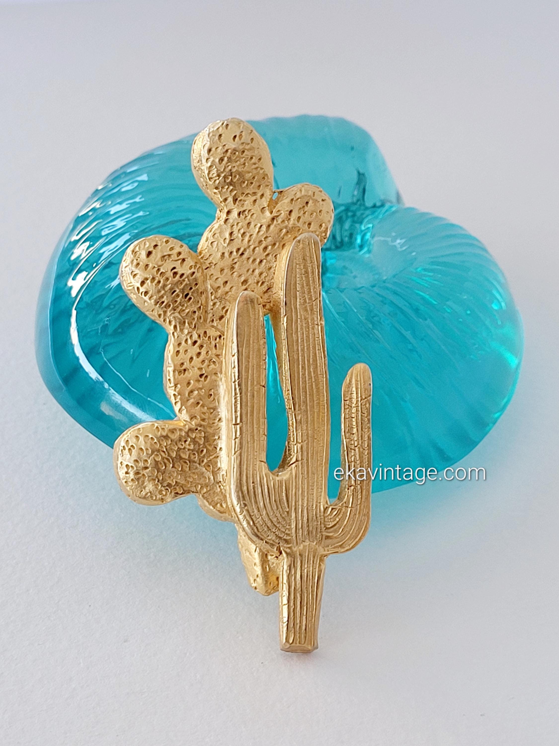 Grande Broche Cactus Argenté - 5,8 Cm - Style Vintage - Occasion