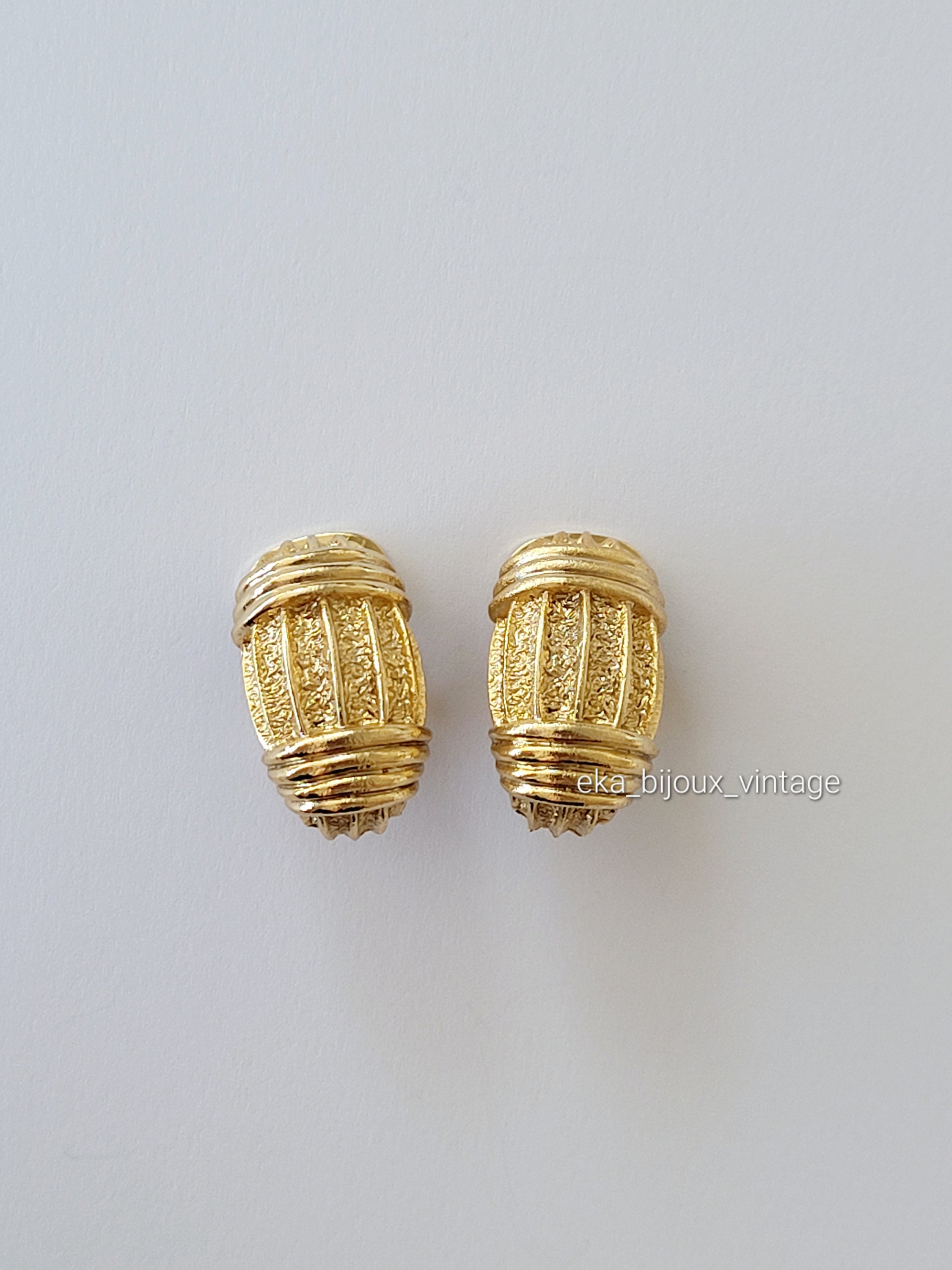 Boucles D'oreilles Dorées émaillées ORENA Paris - Modèle Puces Avec Clips - Occasion Très Bon état