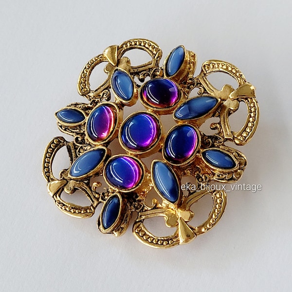 Chorange - Broche vintage cabochons bleus