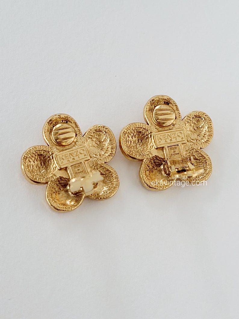Kenzo Vintage Red Cabochon Flower Earrings Etsy