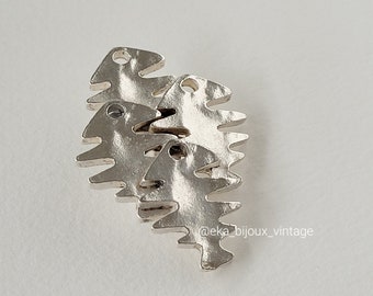 Broche Vintage Signée Biche De Bere - Métal Argenté, Style Moderniste - Bijou Ancien En étain Argenté, N°4 - Occasion En Excellent état