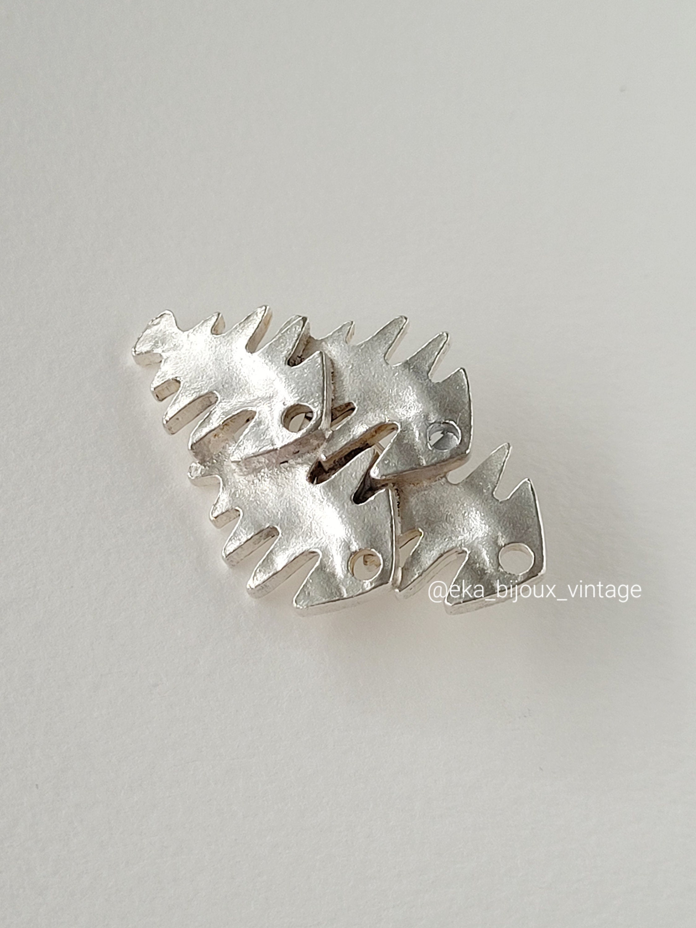 Broche Vintage Signée Biche De Bere - Métal Argenté - Bijou Moderniste