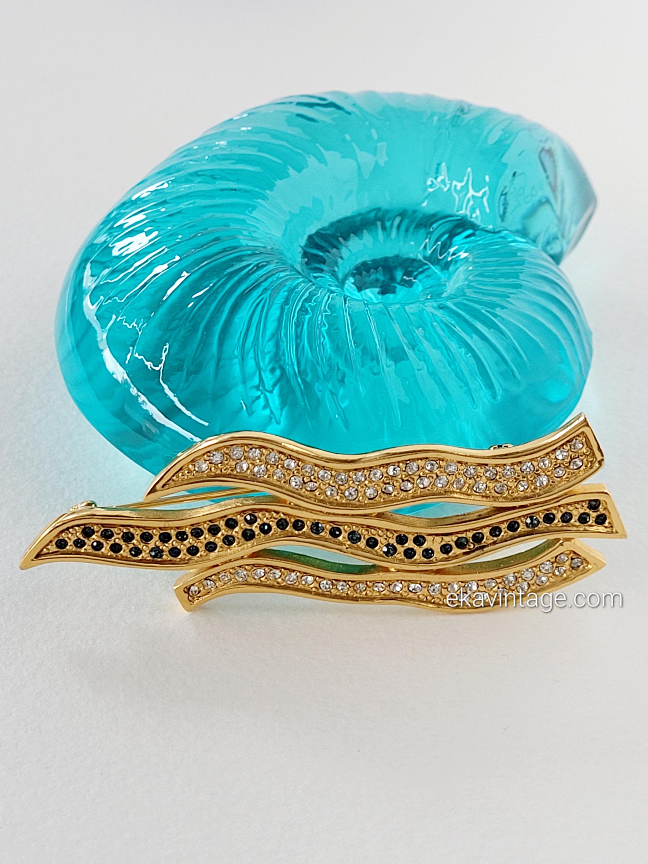 Grande Broche Vintage Frères Gontier (Gontie) - Plaqué Or, Verre - France Couture