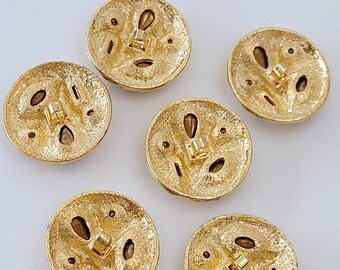 Lot De 6 Gros Boutons Vintage Crème à Pied Doré Mat - 3 Cm - Réf 5683 - Occasion