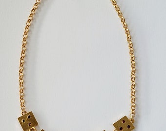 Collier Vintage Biche De Bere N°18 - Moderniste, étain Doré, 48 Cm, Occasion