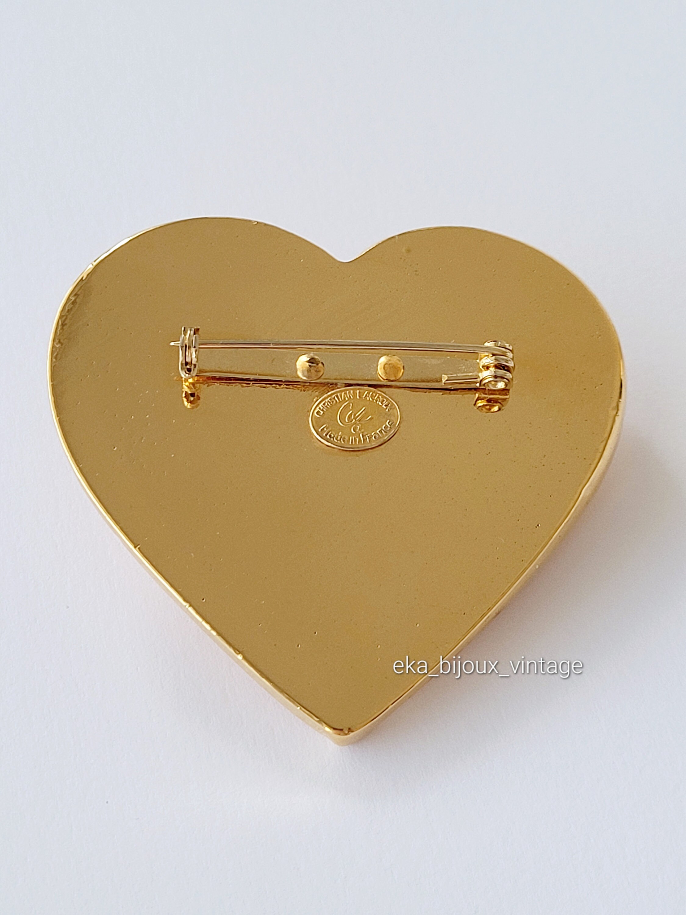 vintage LACROIX クリスチャンラクロワ ハート型 大 ブローチ CHRISTIAN LACROIX ~ Authentic Vintage Gold Plated Flowery