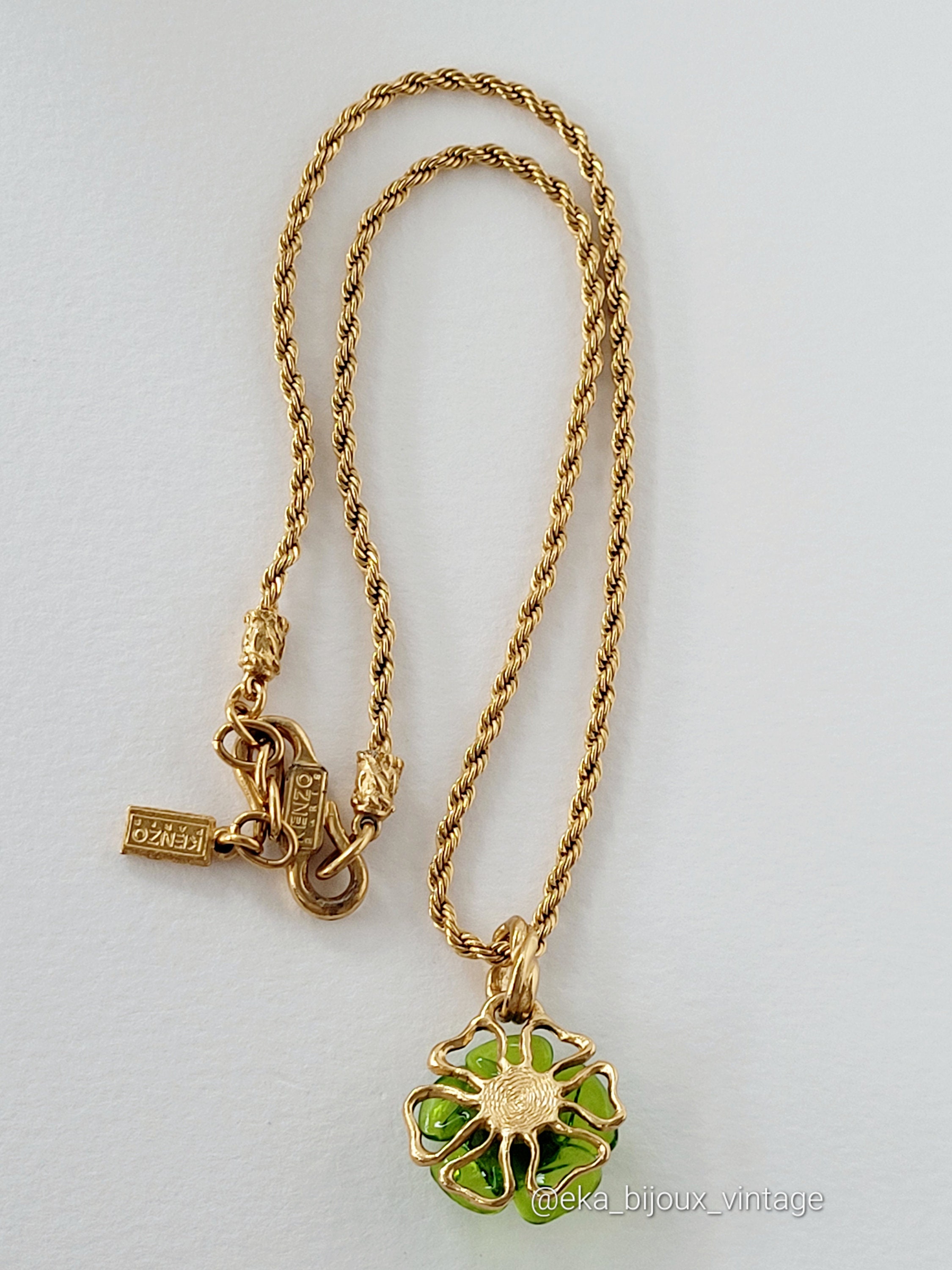 Kenzo Paris - Vintage Glass Flower Pendant Necklace - Etsy
